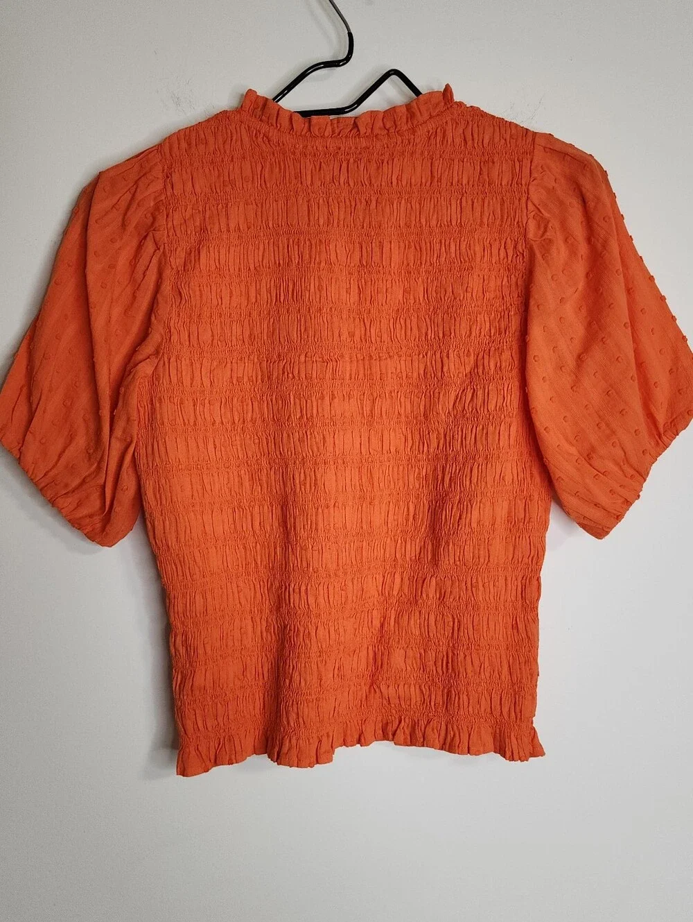 J. Crew Orange Smocked Puff-Sleeve Vibrant Cotton Blouse XS Euro Summer Casual